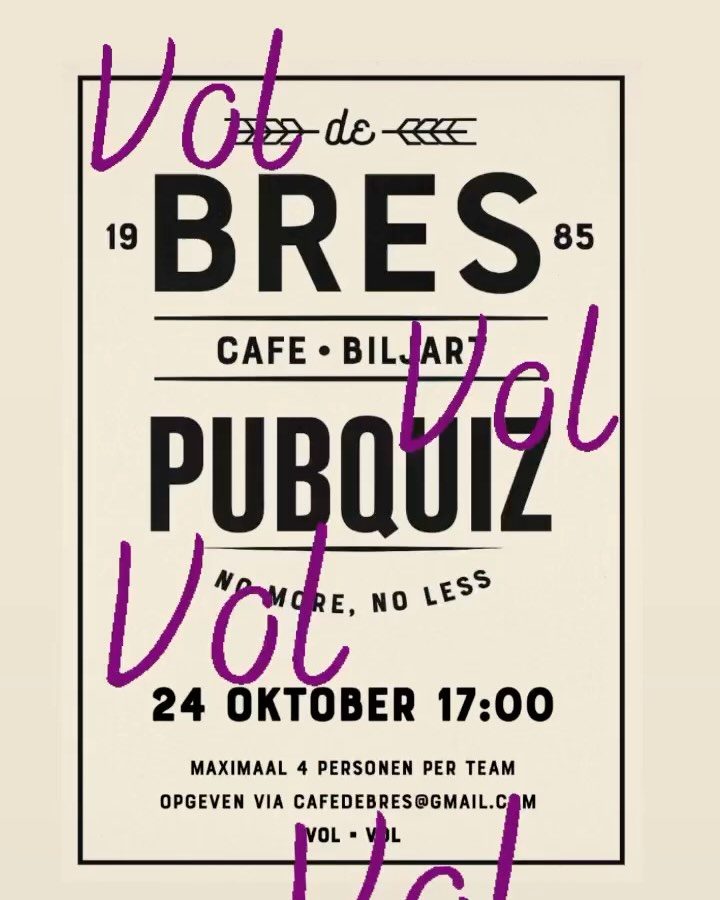 Pubquiz — De Bres, Saturday, 24 October 2026