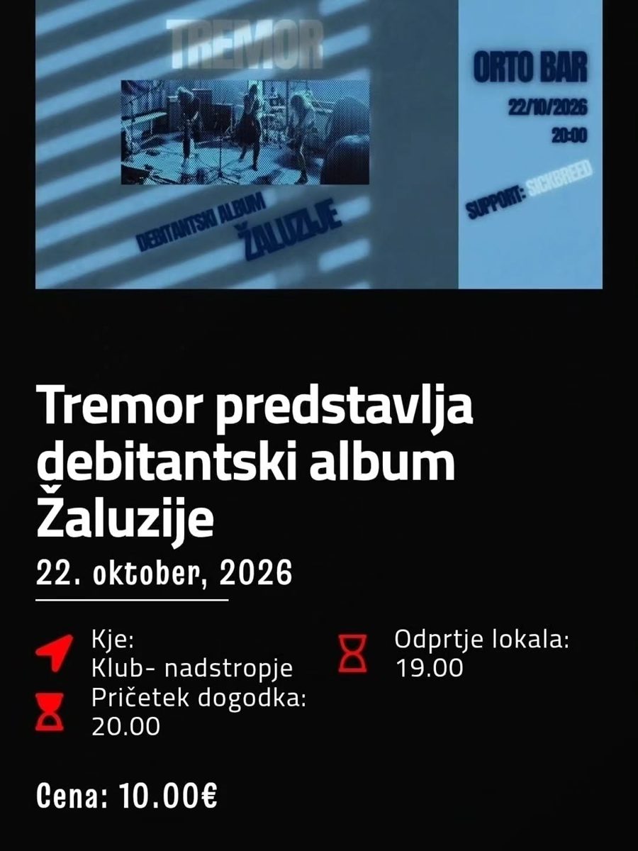 Tremor — Zaluzije debut album at Klub-nadstropje