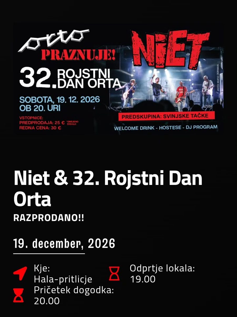 Niet & 32. Rojstni Dan Orta — Orto Bar, Saturday, 19 December 2026