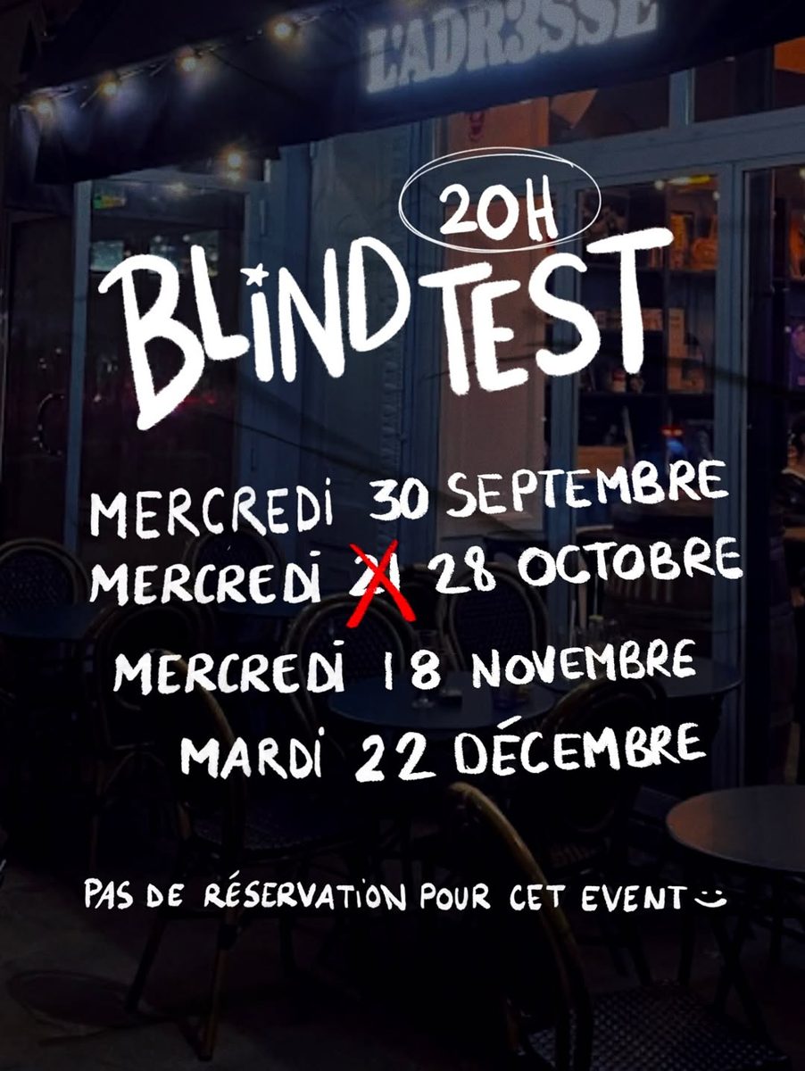 Blindtest — L'adresse Bar, Wednesday, 28 October 2026