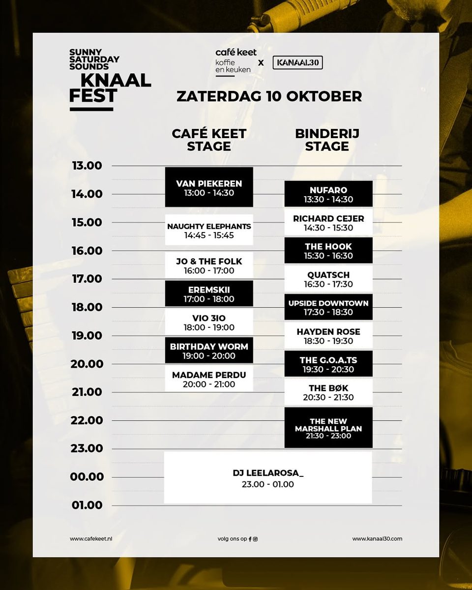 Sunny Saturday Sounds KNAAL FEST — café keet - koffie en keuken, Saturday, 10 October 2026